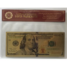 UNITED STATES OF AMERICA 2009 . ONE HUNDRED 100 DOLLARS BANKNOTE . GOLD . WITH C.O.A